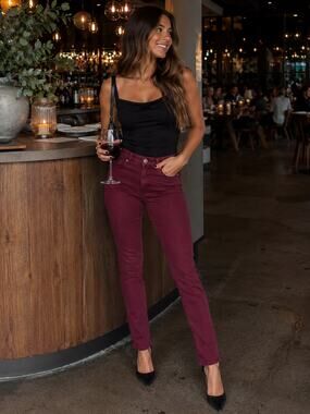 KUT From The Kloth Mia Toothpick Skinny Jeans Burgundy Women's Size 6
